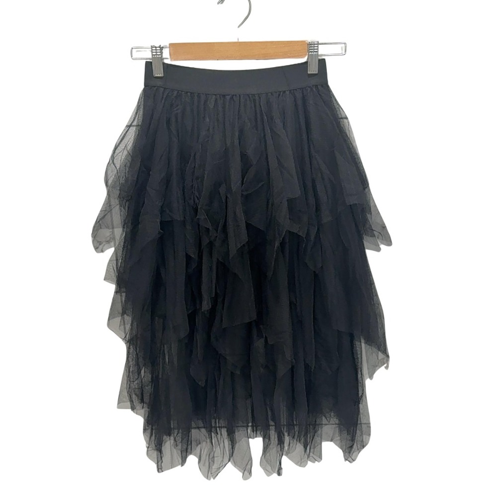 Black Tiered Tulle Prom Skirt Dark Romantic Goth Fairy Festival Maxi Ruffle S